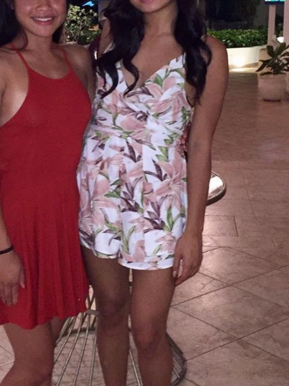MURA BOUTIQUE Floral Spaghetti-Strap Wrap Romper in Blush and Green